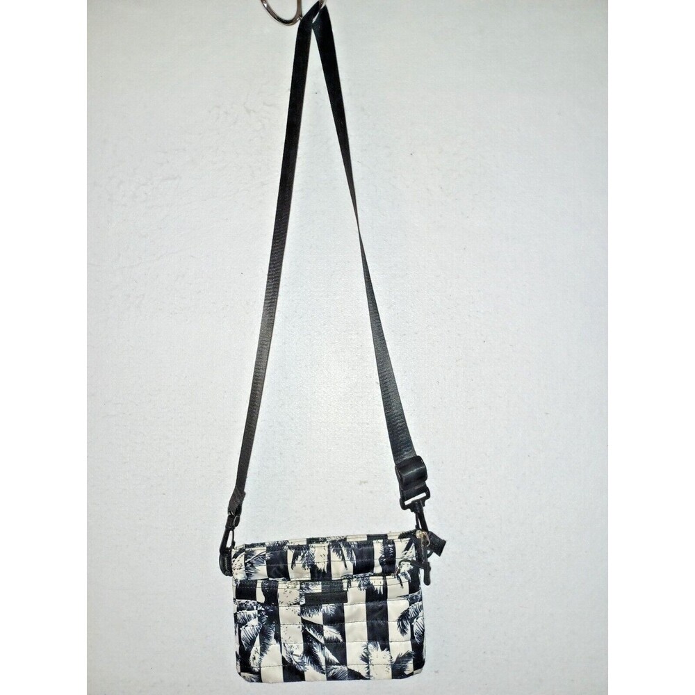 TAHARI Crossbody Bag Purse Polyester Washable Zip Pocket Palm Black striped